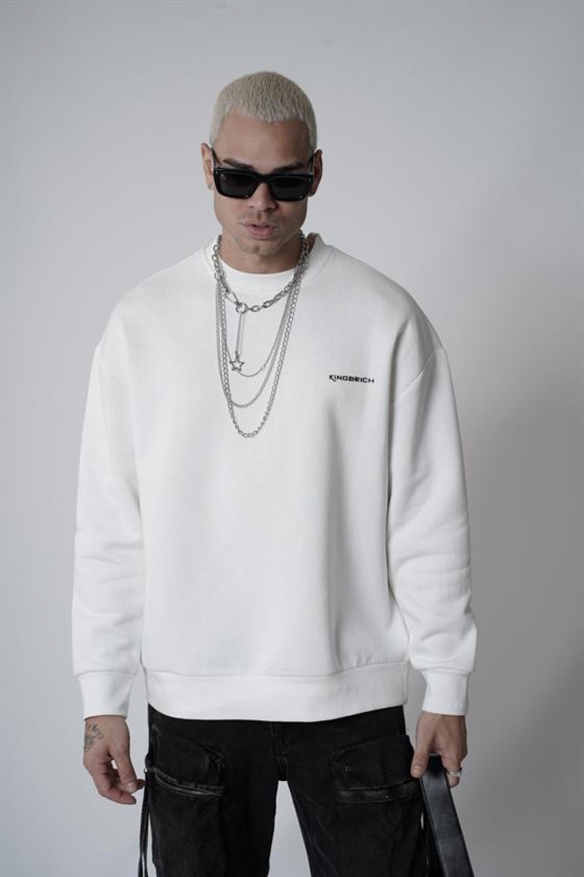 Bisiklet Yaka Kingbrich Baskılı Oversize Kalıp Basıc Sweatshirt S