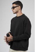 Bisiklet Yaka Lazerli Oversize Kalıp Erkek Sweatshirt S