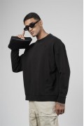 Bisiklet Yaka Lazerli Oversize Kalıp Erkek Sweatshirt S