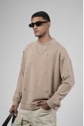 Bisiklet Yaka Lazerli Oversize Kalıp Erkek Sweatshirt S