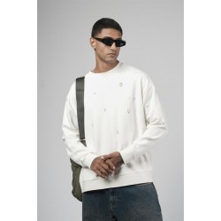 Bisiklet Yaka Lazerli Oversize Kalıp Erkek Sweatshirt S