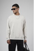 Bisiklet Yaka Lazerli Oversize Kalıp Erkek Sweatshirt S