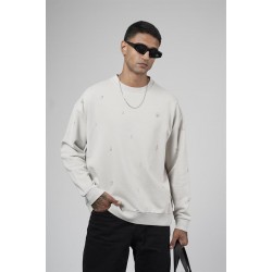 Bisiklet Yaka Lazerli Oversize Kalıp Erkek Sweatshirt S