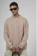 Bisiklet Yaka Lazerli Oversize Kalıp Erkek Sweatshirt S