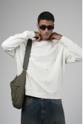Bisiklet Yaka Lazerli Oversize Kalıp Erkek Sweatshirt S