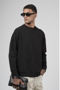 Bisiklet Yaka Lazerli Oversize Kalıp Erkek Sweatshirt S