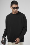 Bisiklet Yaka Lazerli Oversize Kalıp Erkek Sweatshirt S