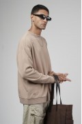 Bisiklet Yaka Lazerli Oversize Kalıp Erkek Sweatshirt S