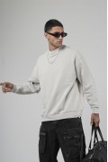 Bisiklet Yaka Logolu Oversize Kalıp Erkek Sweatshirt S