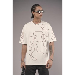 Bisiklet Yaka Nakış Detaylı Oversize Kalıp Unisex Tişört S