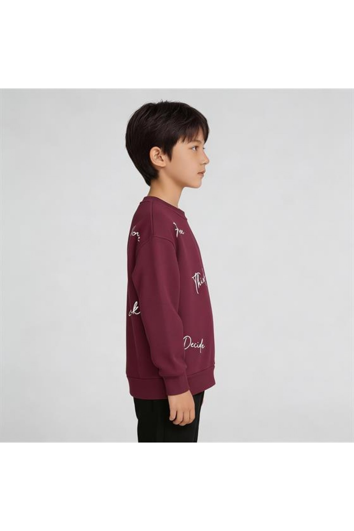 Bisiklet Yaka Nakışlı Oversize Kalıp Çocuk Sweatshirt 7/8 YAŞ