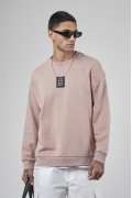 Bisiklet Yaka Önü Etiket Detaylı Oversize Basic Erkek Sweatshirt S