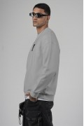 Bisiklet Yaka Önü Etiket Detaylı Oversize Basic Erkek Sweatshirt S