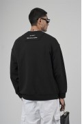 Bisiklet Yaka Önü Etiket Detaylı Oversize Basic Erkek Sweatshirt S