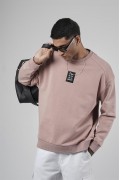 Bisiklet Yaka Önü Etiket Detaylı Oversize Basic Erkek Sweatshirt S