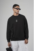 Bisiklet Yaka Önü Etiket Detaylı Oversize Basic Erkek Sweatshirt S