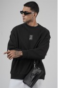 Bisiklet Yaka Önü Etiket Detaylı Oversize Basic Erkek Sweatshirt S