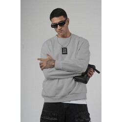 Bisiklet Yaka Önü Etiket Detaylı Oversize Basic Erkek Sweatshirt S