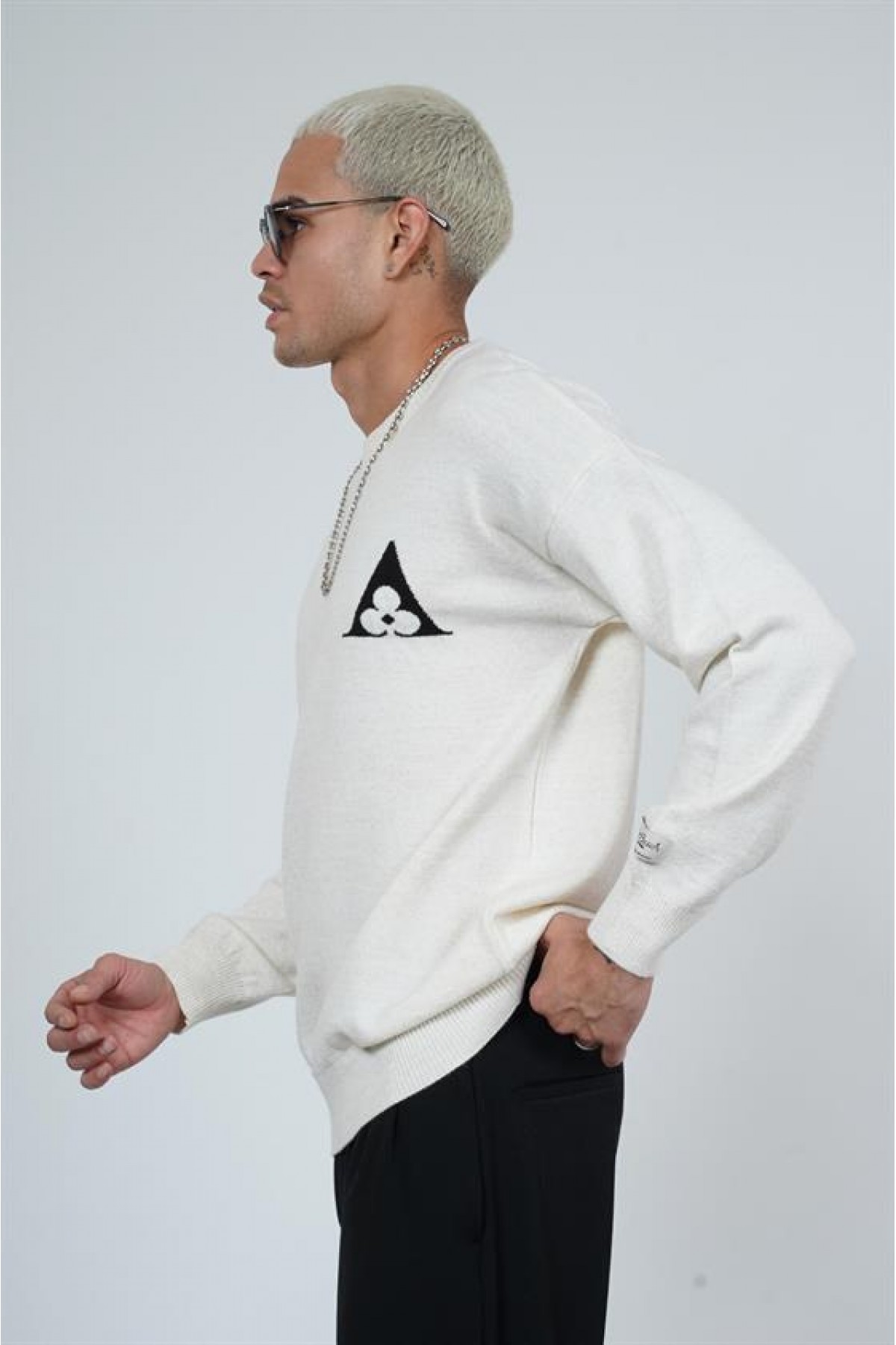 Bisiklet Yaka Oversize Kalıp Triko Kazak S