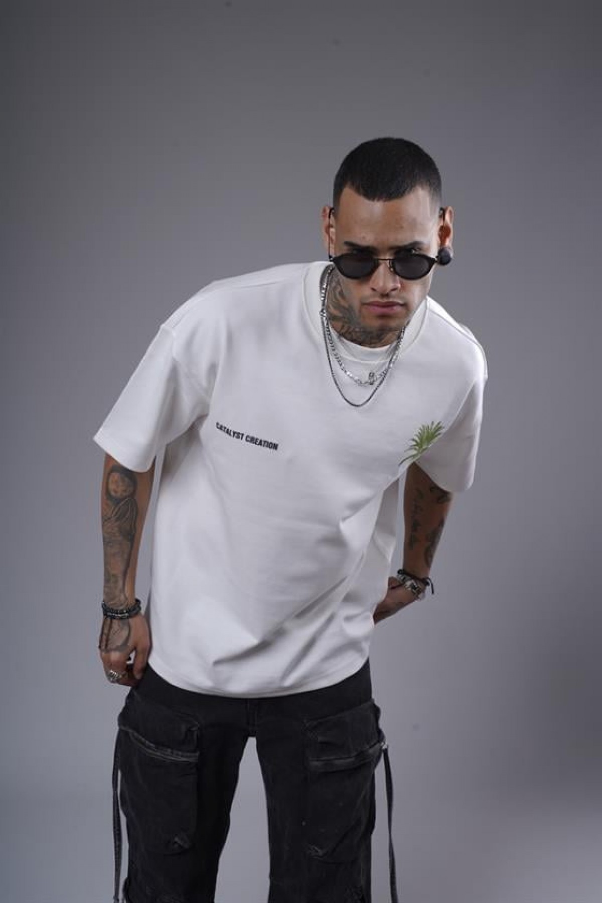 Bisiklet Yaka Palmiye Ağaç Baskılı Unisex Oversize Kalıp Tişört S