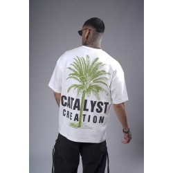 Bisiklet Yaka Palmiye Ağaç Baskılı Unisex Oversize Kalıp Tişört S