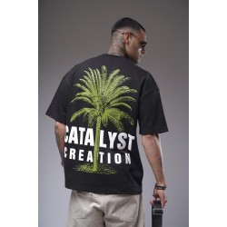 Bisiklet Yaka Palmiye Ağaç Baskılı Unisex Oversize Kalıp Tişört S