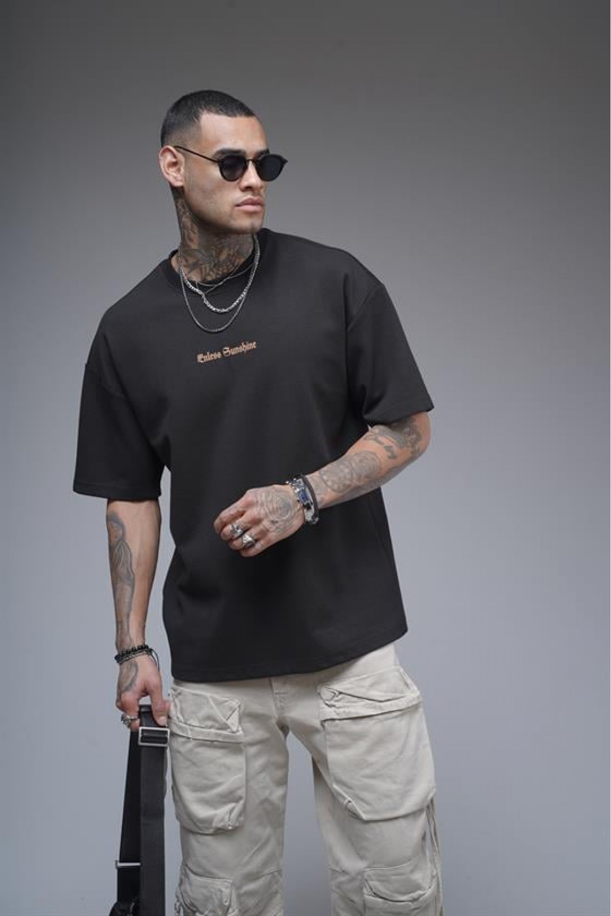 Bisiklet Yaka Sırtı Damla Baskılı Oversize Kalıp Unisex Tişört S