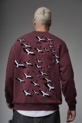 Bisiklet Yaka Sırtı Leylek Baskılı Nakışlı Oversize Kalıp Sweatshirt S