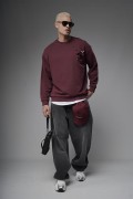 Bisiklet Yaka Sırtı Leylek Baskılı Nakışlı Oversize Kalıp Sweatshirt S