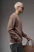 Bisiklet Yaka Sırtı Leylek Baskılı Nakışlı Oversize Kalıp Sweatshirt S