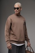 Bisiklet Yaka Sırtı Leylek Baskılı Nakışlı Oversize Kalıp Sweatshirt S
