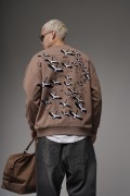 Bisiklet Yaka Sırtı Leylek Baskılı Nakışlı Oversize Kalıp Sweatshirt S