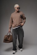 Bisiklet Yaka Sırtı Leylek Baskılı Nakışlı Oversize Kalıp Sweatshirt S