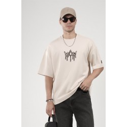 Bisiklet Yaka Taşlı Logo Detaylı Oversize Kalıp Erkek Tişört S