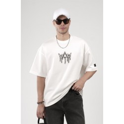 Bisiklet Yaka Taşlı Logo Detaylı Oversize Kalıp Erkek Tişört S
