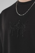 Bisiklet Yaka Taşlı Logo Detaylı Oversize Kalıp Erkek Tişört S