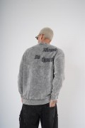 Bisiklet Yaka Yazı Nakışlı Yıkamalı Oversize Kalıp Unisex Sweatshirt S