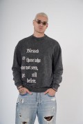 Bisiklet Yaka Yazı Nakışlı Yıkamalı Oversize Kalıp Unisex Sweatshirt S