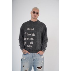 Bisiklet Yaka Yazı Nakışlı Yıkamalı Oversize Kalıp Unisex Sweatshirt S