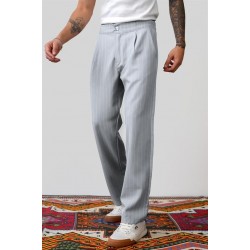 Bol Kesim Çizgili Arkası Ve Yanları Cepli Pantolon S