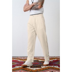 Bol Kesim Çizgili Arkası Ve Yanları Cepli Pantolon S