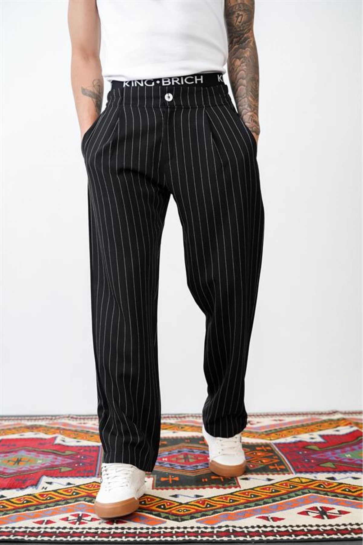 Bol Kesim Çizgili Arkası Ve Yanları Cepli Pantolon S