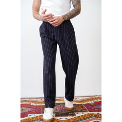Bol Kesim Çizgili Arkası Ve Yanları Cepli Pantolon S