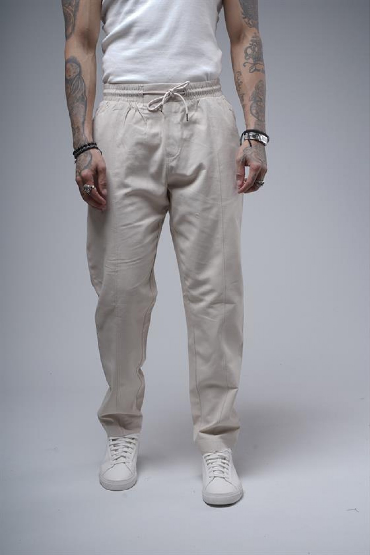 Boyfriend Kalıp Beli Lastikli Cepli Erkek Gabardin Pantolon S