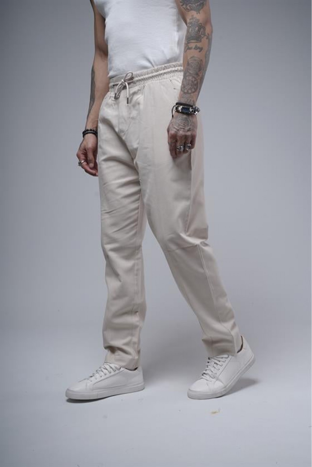 Boyfriend Kalıp Beli Lastikli Cepli Erkek Gabardin Pantolon S