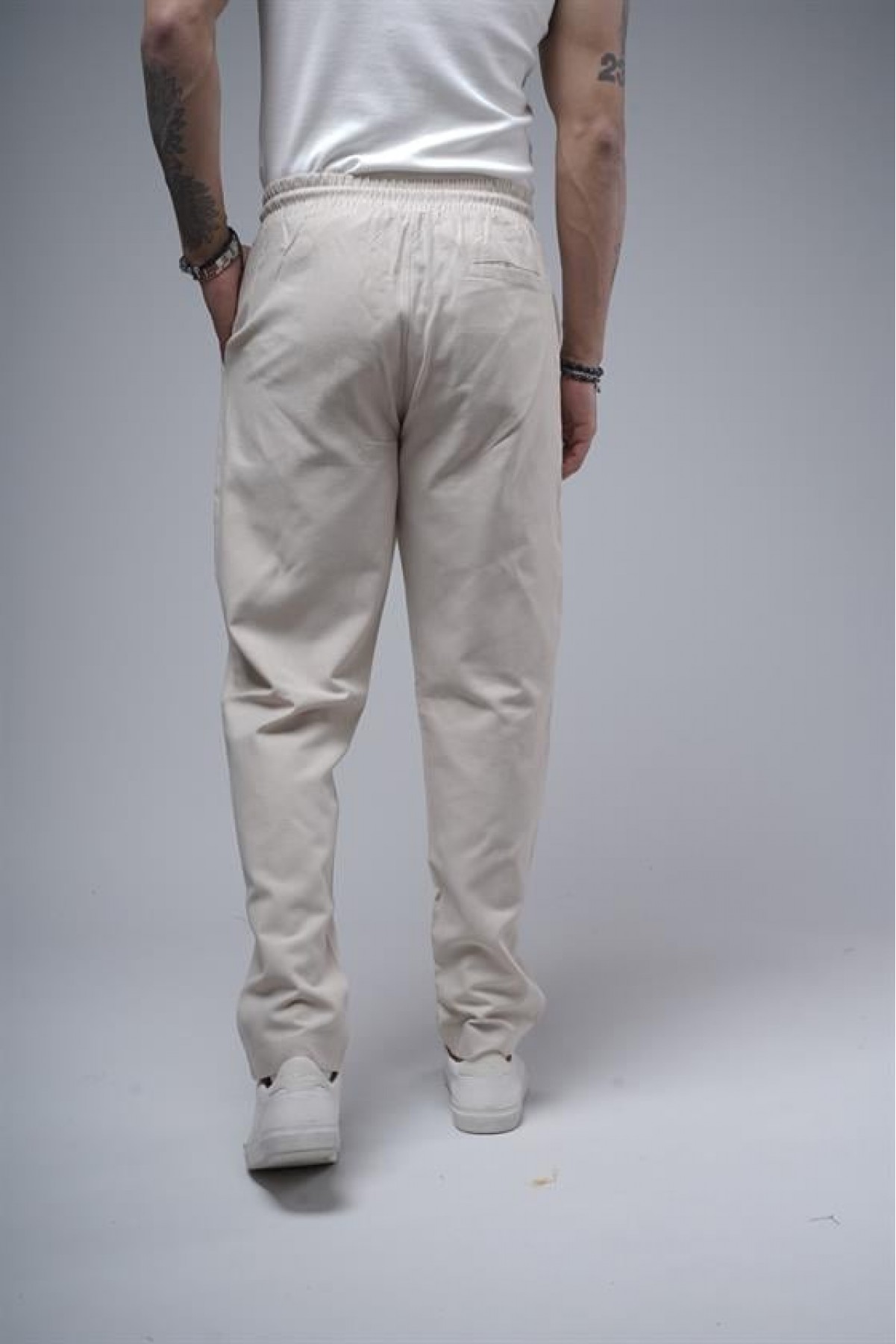 Boyfriend Kalıp Beli Lastikli Cepli Erkek Gabardin Pantolon S