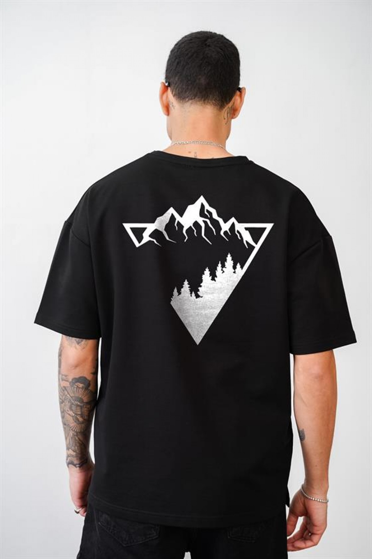 Dağ Baskılı Unisex Oversize Kalıp Tişört S