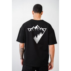 Dağ Baskılı Unisex Oversize Kalıp Tişört S