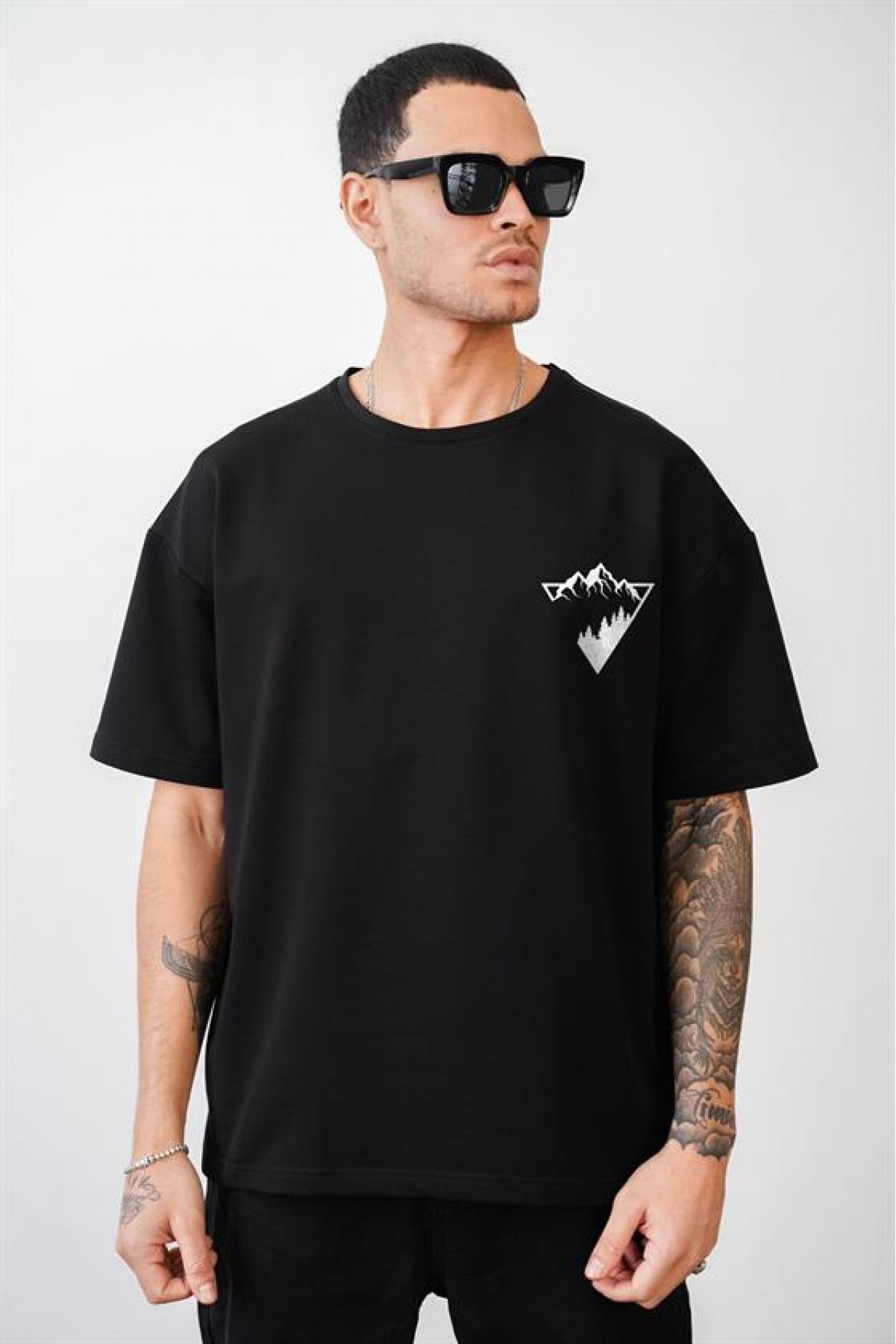 Dağ Baskılı Unisex Oversize Kalıp Tişört S