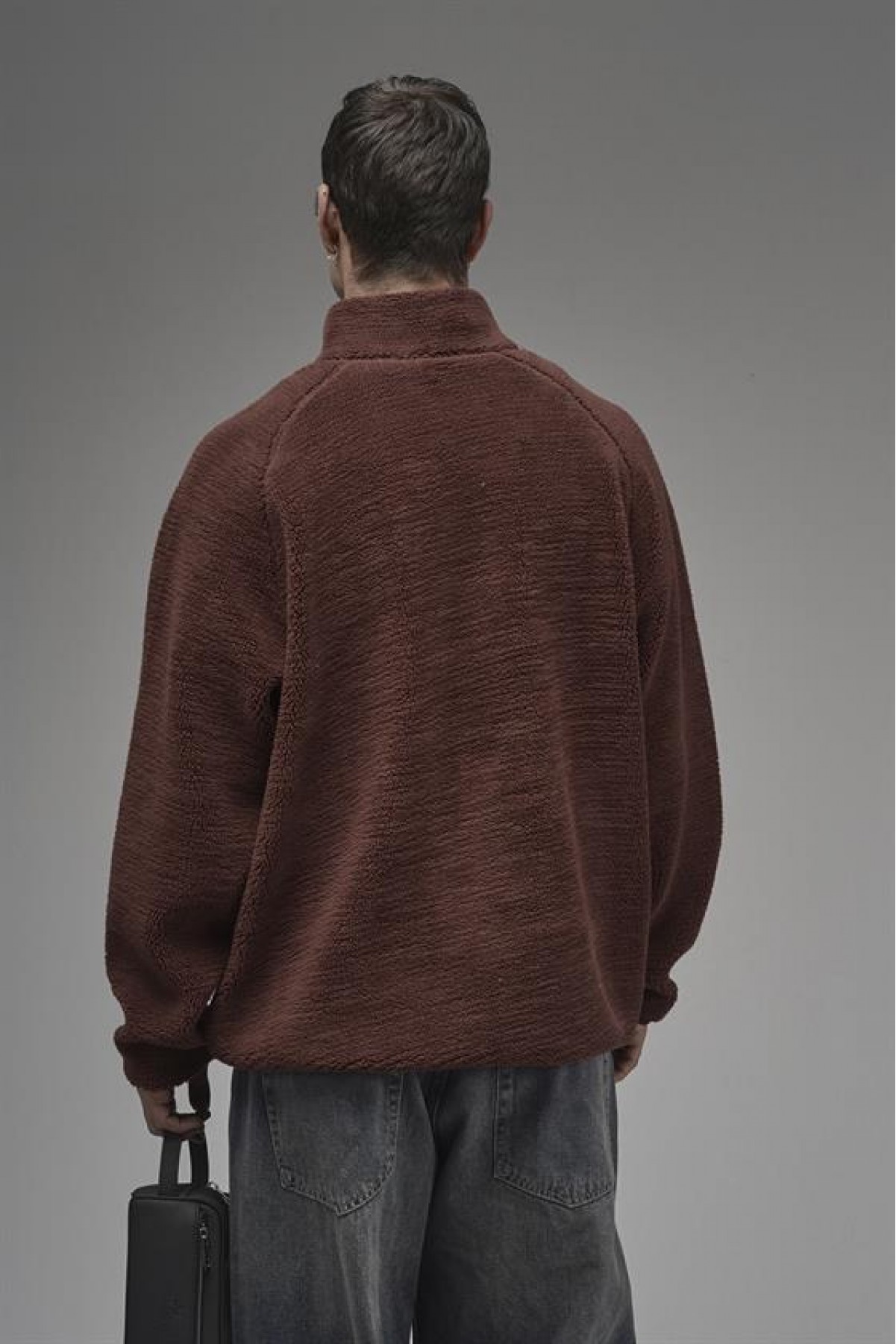 Dik Yaka Fermuarlı Cepli Reglan Kol Oversize Kalıp Erkek Polar S